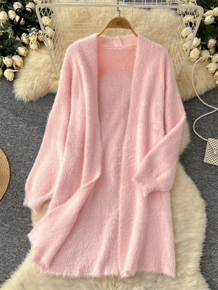 Singreiny Winter Gentle Cashmere Open Skirt Loose Fur Home Textile Womens Autumn Solid Casual Soft Warm Coat 241011
