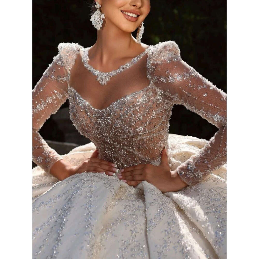 Glitter Sweetheart Neck Appliques Beading CRYSTAL Sequined Satin Wedding Dresses 2024 Chapel Train Ball Gown Bride Gowns