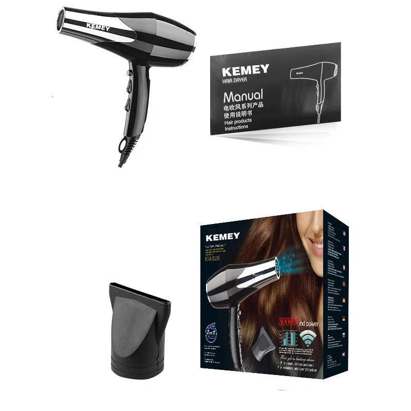 Kemei 3000 Watt Full Size Pro Hair Dryer Professional Salon Blow Dryer with Concentrator Nozzle Attachments 3 Speeds fast Dry 241009