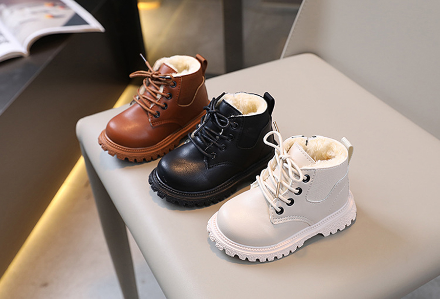 Fashion Kids Boys Girls Boots British Style Winter Warm Velvet Short Boots Cutefeet Children Casual Anti-slip Zipper Leather Shoes Sizes 21-30