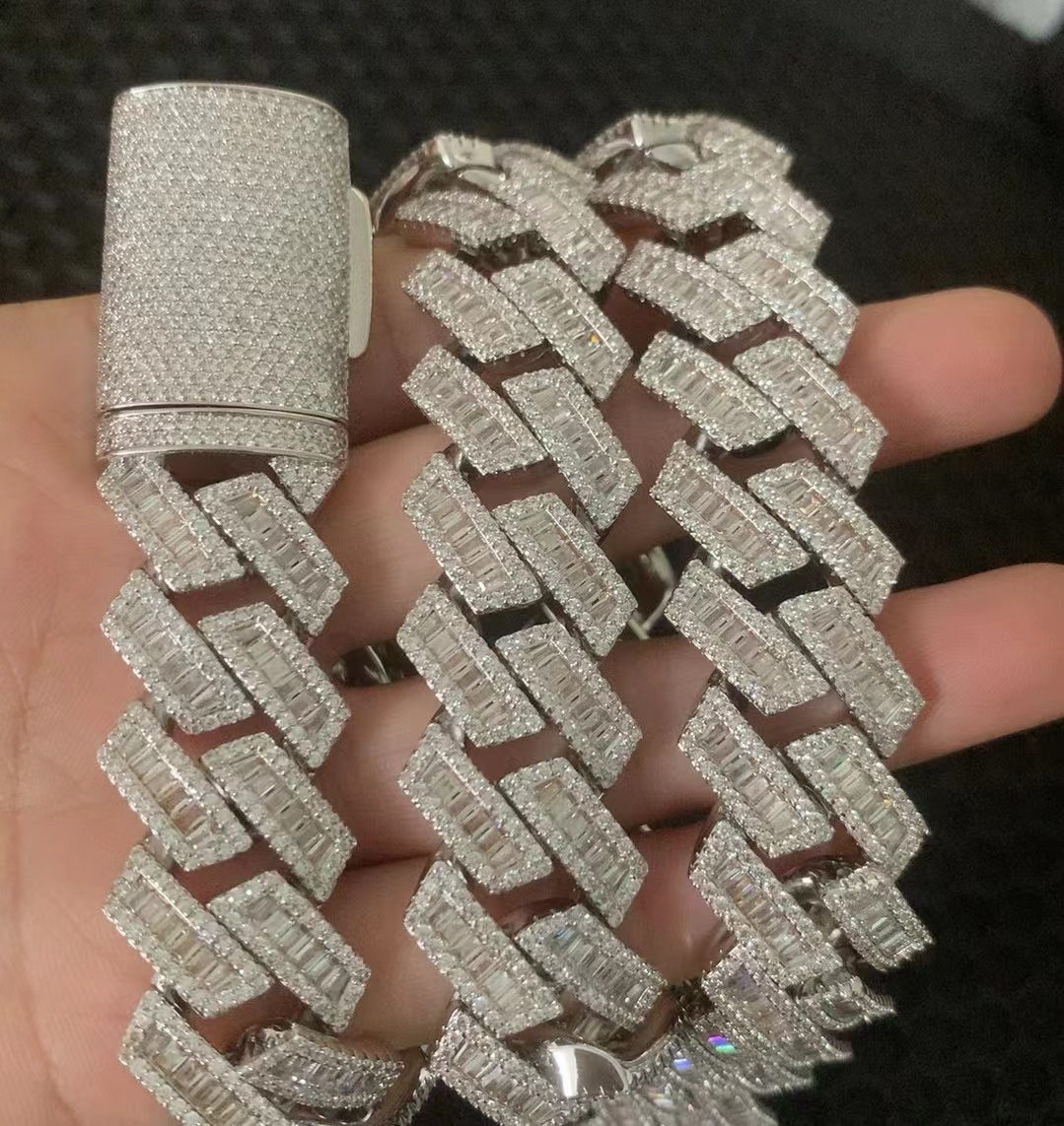 necklace moissanite chain 18mm T square 925 silver inset Moissanite hip hop Cuban chain Mai Ah secret chain simulation drill collar