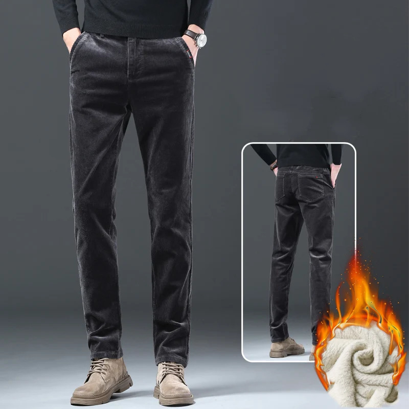 3-color mens classic business wool thick business pants mens warm winter velvet casual pants 241011