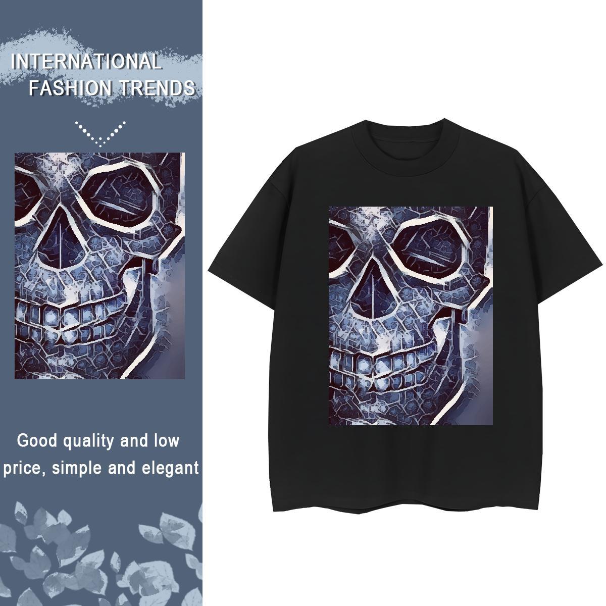 Factory Direct T shirt 230g Cotton Breathable Short Sleeve High Street Hip Hop skull Woman Tshirt Soft DIY Anime Printed Clothes