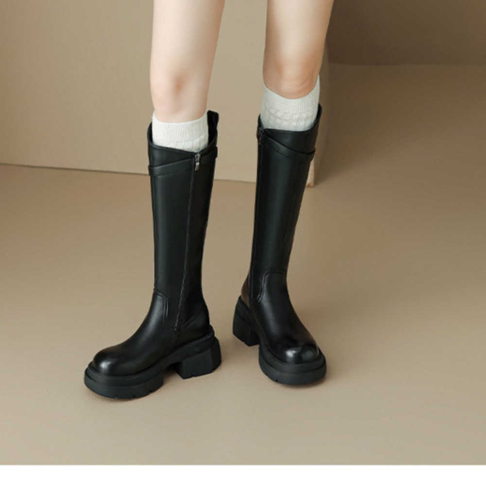 Long Thigh Fashion Boots High Heel Boots Leather For Women Winter Thick Flat Bottom Long Tube Boots Knight Boots Ankle Womens Booties 240826