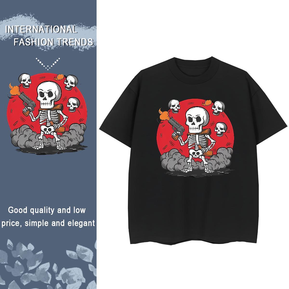 Brand T-Shirts for Women 230g Cotton Round Neck Short Sleeve Daily Wear skull Women Tees Popular Cartoon Print Tee Shirt