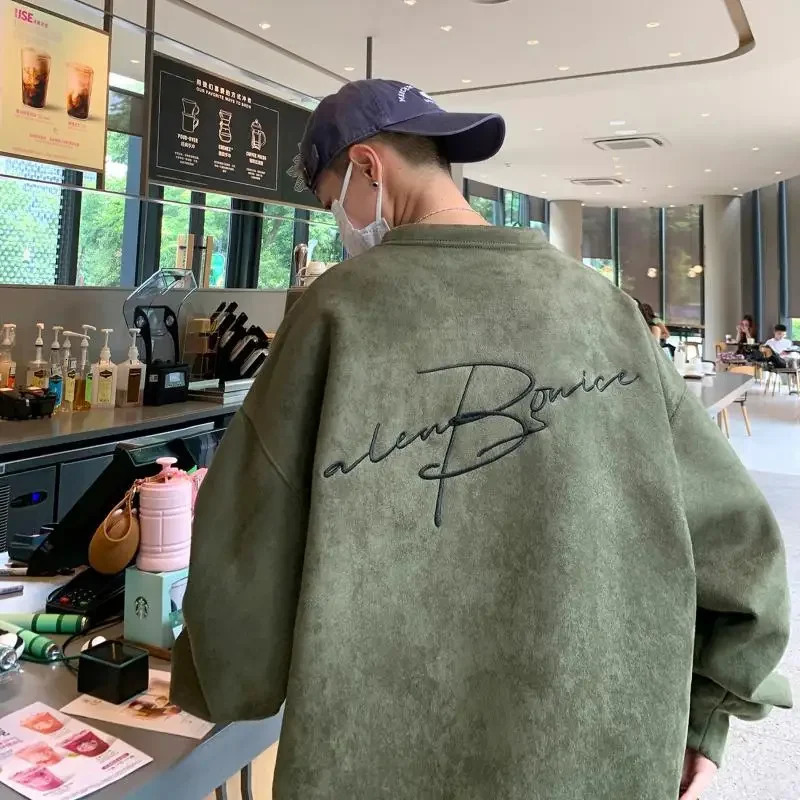 Mens round neck sweater trend for spring autumn and winter high-end suede couple casual loose sweater y2k 241011