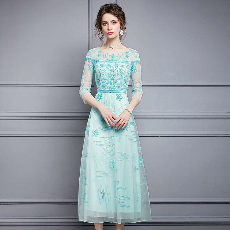 light mature style 2024 autumn new high-end nail bead embroidery slimming long party dress