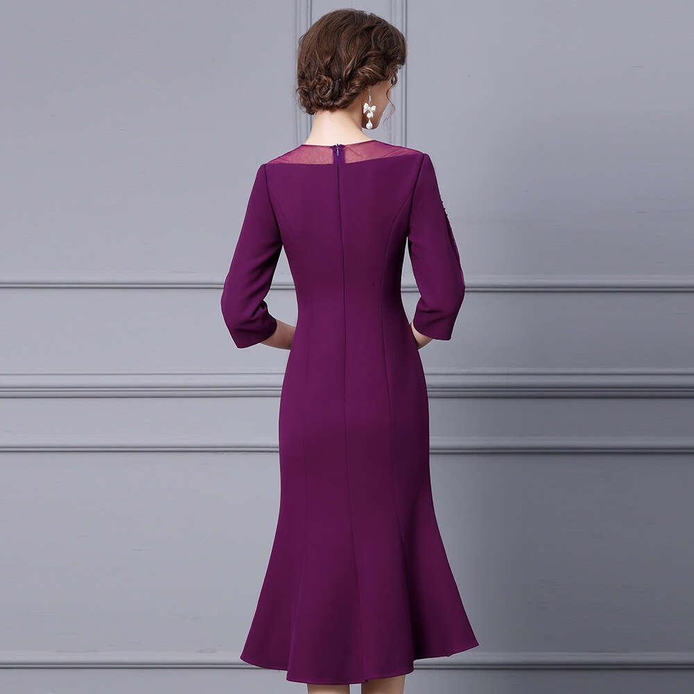 dopamine autumn outfit light luxury heavy industry nail bead seven quarter sleeve fish tail wrapped hip skirt dress 2024 new product