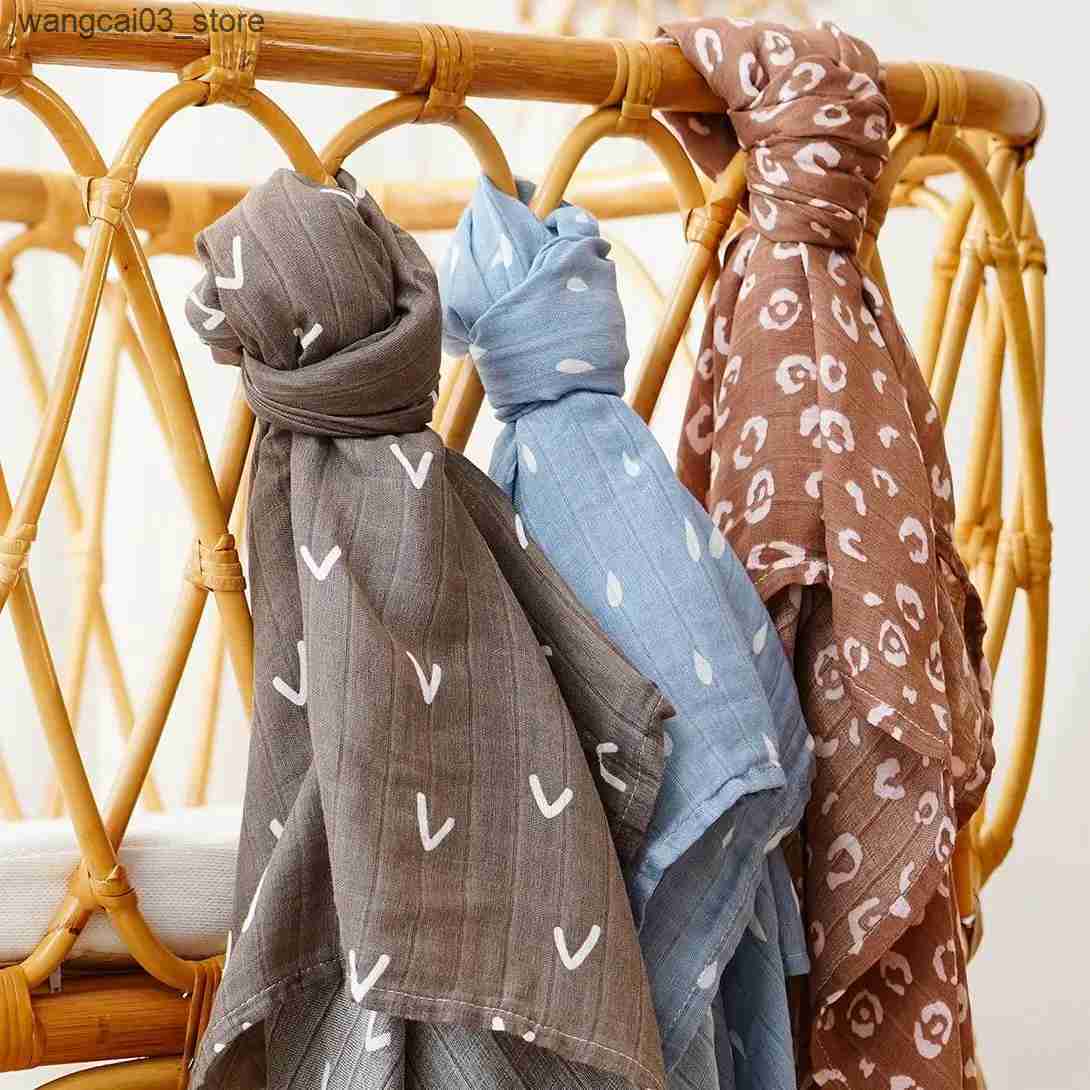 Blankets Swaddling HappyFlute New Prints 3 Pieces 120*110cm Soft Bamboo Cotton Baby Wrap Travel Newborn Multi-function Swaddle Sleeping Blanket L24091