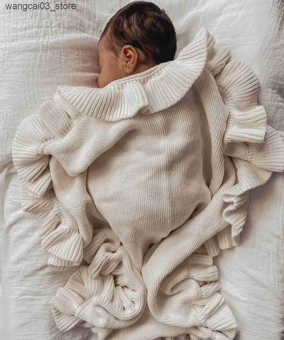 Blankets Swaddling Newborn Knit Blanket Organic Milk Frill Blankets Crochet Wool Blanket Baby Bath Towel Cobertor Bebe Muslin Swaddle L240910