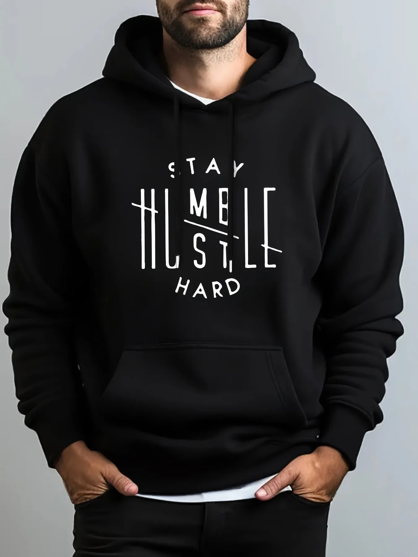 Stay Humble Hustle printed hoodie mens casual pullover hooded sweaters Kangaroo Pocket street wear for winter Fall 241011