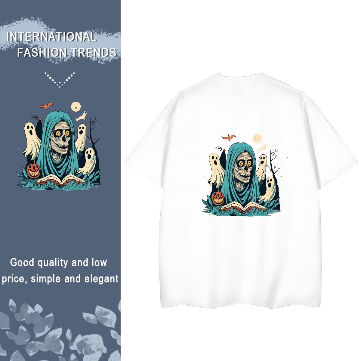 Fashion Casual Womens T Shirts 230g Pure Cotton Short Sleeve O-Neck Sport skull Womens Tshirts Unisex DIY Anime Printed Tops Shirt