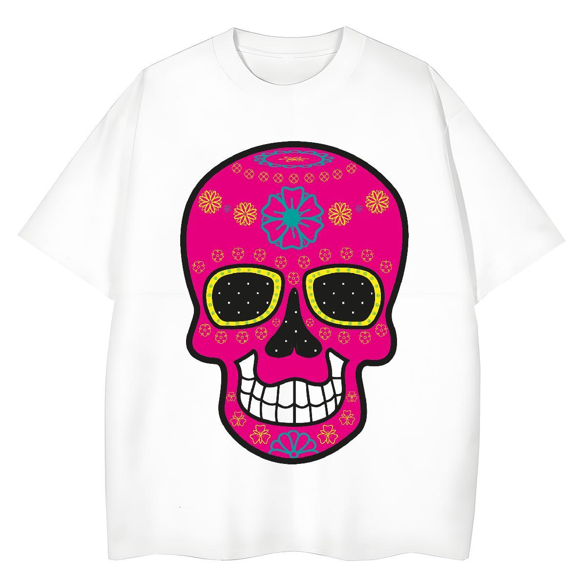 TOP Quality Women T Shirts 100% Cotton 230g Breathable Short Sleeve Outdoor skull Woman Tshirt Unisex White Plus Size Clothes Shirt