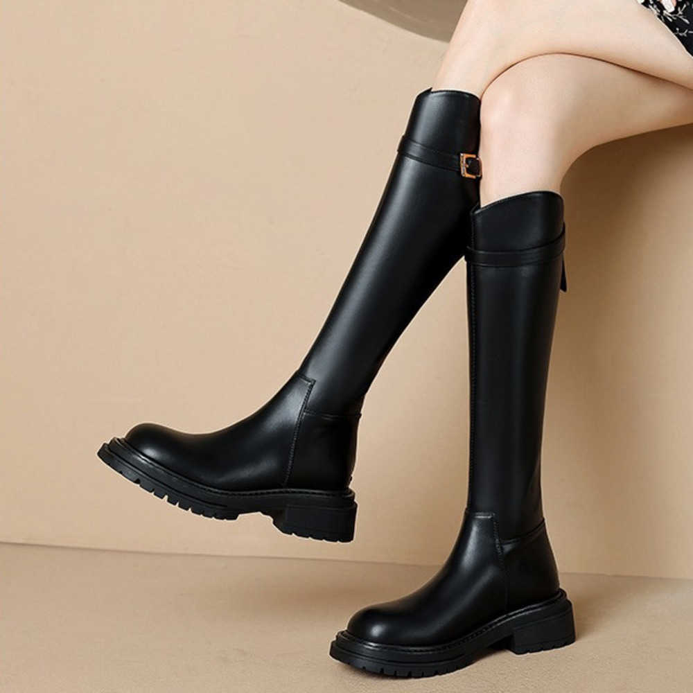 Long Thigh Fashion Boots High Heel Boots Leather For Women Winter Thick Flat Bottom Long Tube Boots Knight Boots Ankle Womens Booties 240826