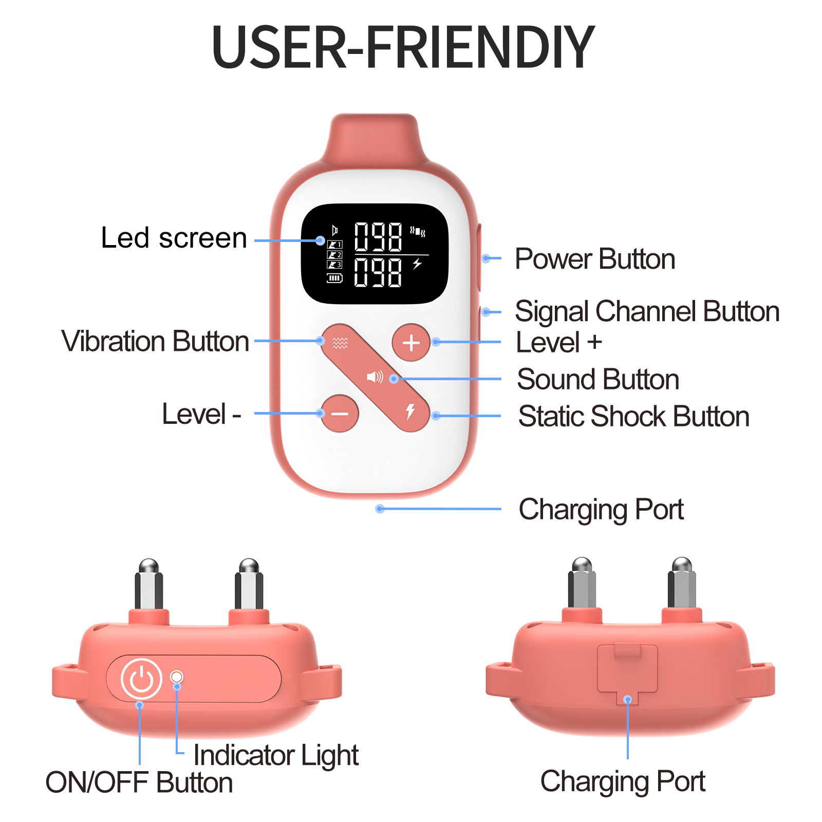 Own Brand Rechargeable Remote Beep Vibration Humane Shock Modes Pet Dog Training Collar