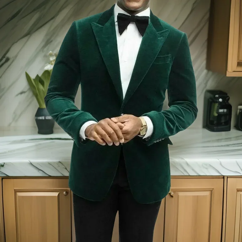 Men Suits For Wedding Bridegroom Velvet Wedding Tuxedos Slim Fit Male Fashion Peak Smoking Blazer 2 Pcs (Jacket+Pants) 2024