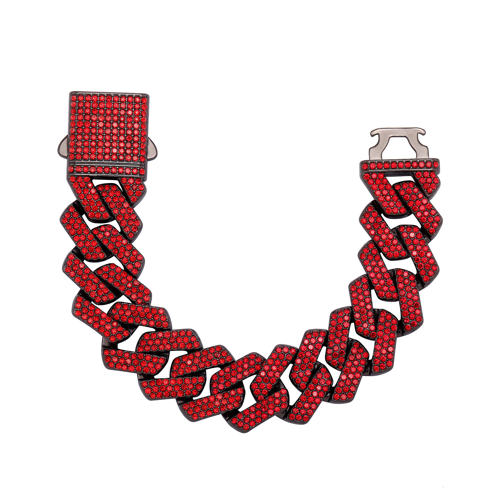 20MM Bling Red Rhinestone Big Cuban Link Chain Necklace Sparkly Alloy Gemstone Hip Hop Trendy Mens And Womens Jewelry Accessory Bracelet Miami Rapper 