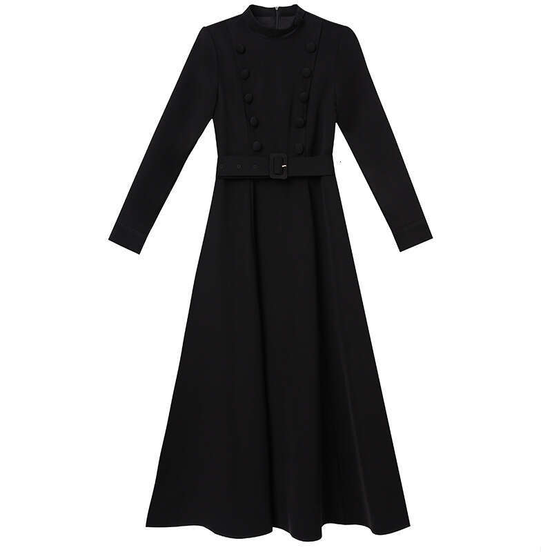 long sleeved for women 2024 autumn new commuter style pear shaped figure slimming mid length A-line dress