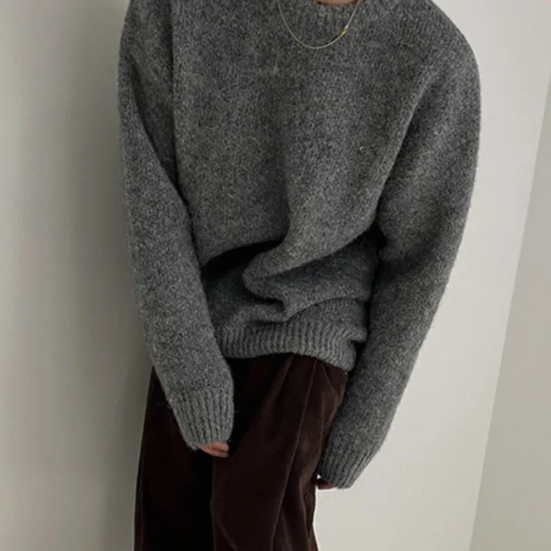 IEFB Mens Knitting Top Casual Loose Round Neck Pullover Sweater Autumn Korean Fashion Male Solid Color Knits 9C2387 241007