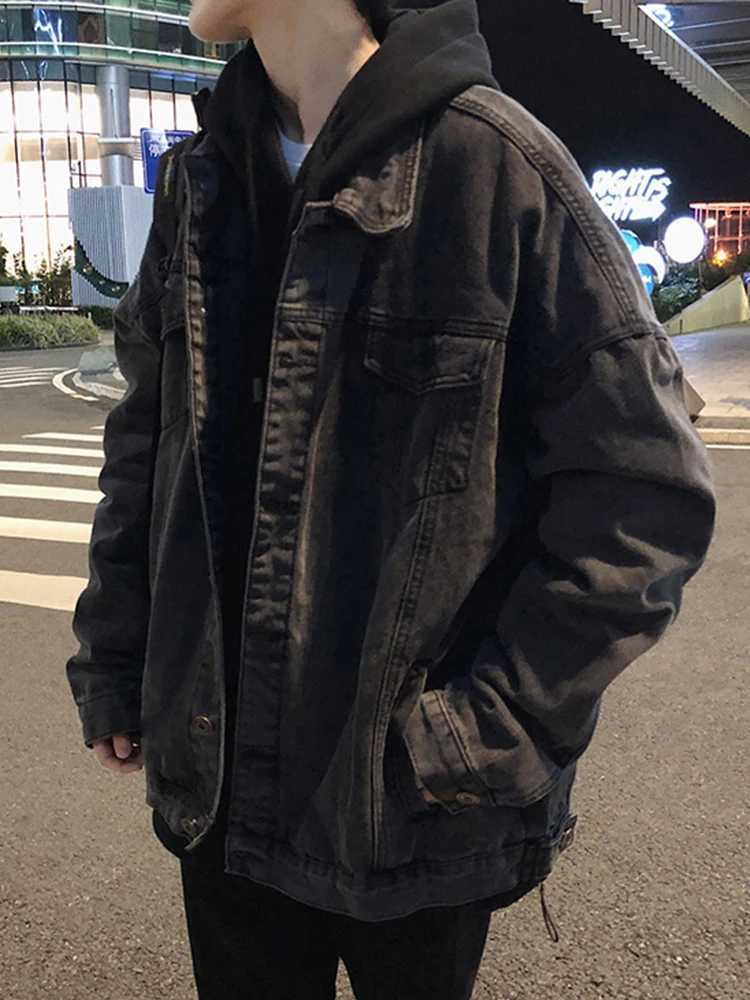 Gmiixder Black Denim Jacket Mens Autumn Handsome Street Retro Large Pocket Tool Jacket Hong Kong Style Oversized Jeans Top W241011