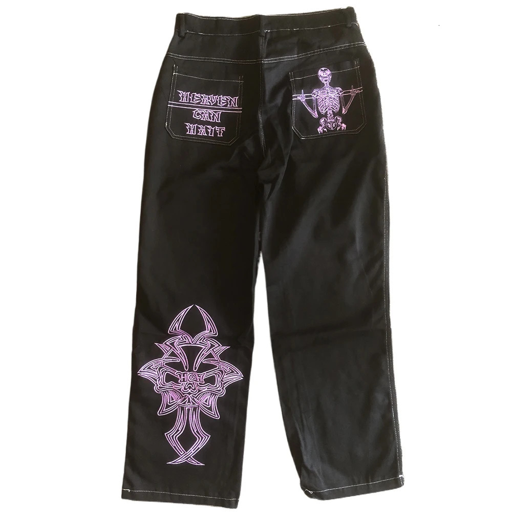 Letters Embroidered Jeans Mens Y2K Street Clothing Straight Casual Loose Wide Leg Cowboy Cargo Pants Hip Hop Pantalones Hombre Trousers 241007