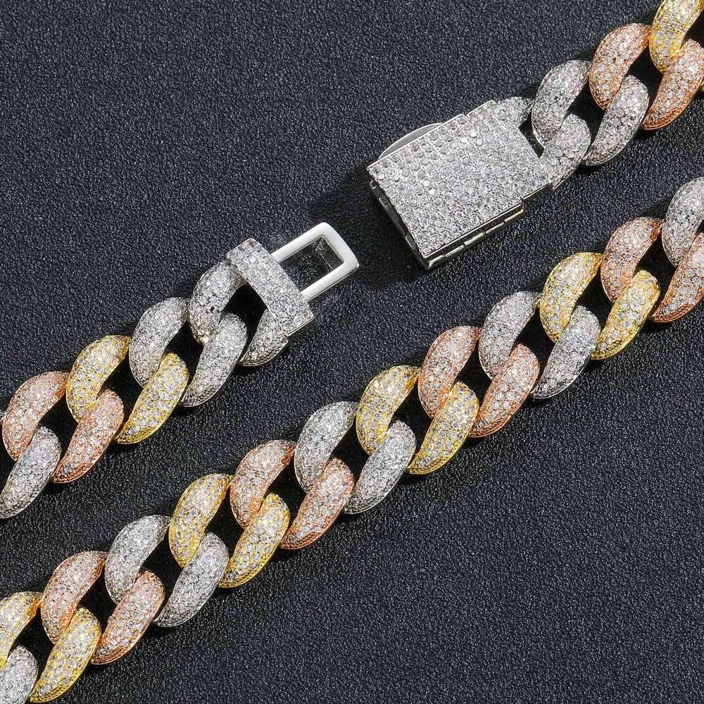 necklace 15mm bubble three color cuban chain set with personalized fashion brand men's hip hop jewelry
