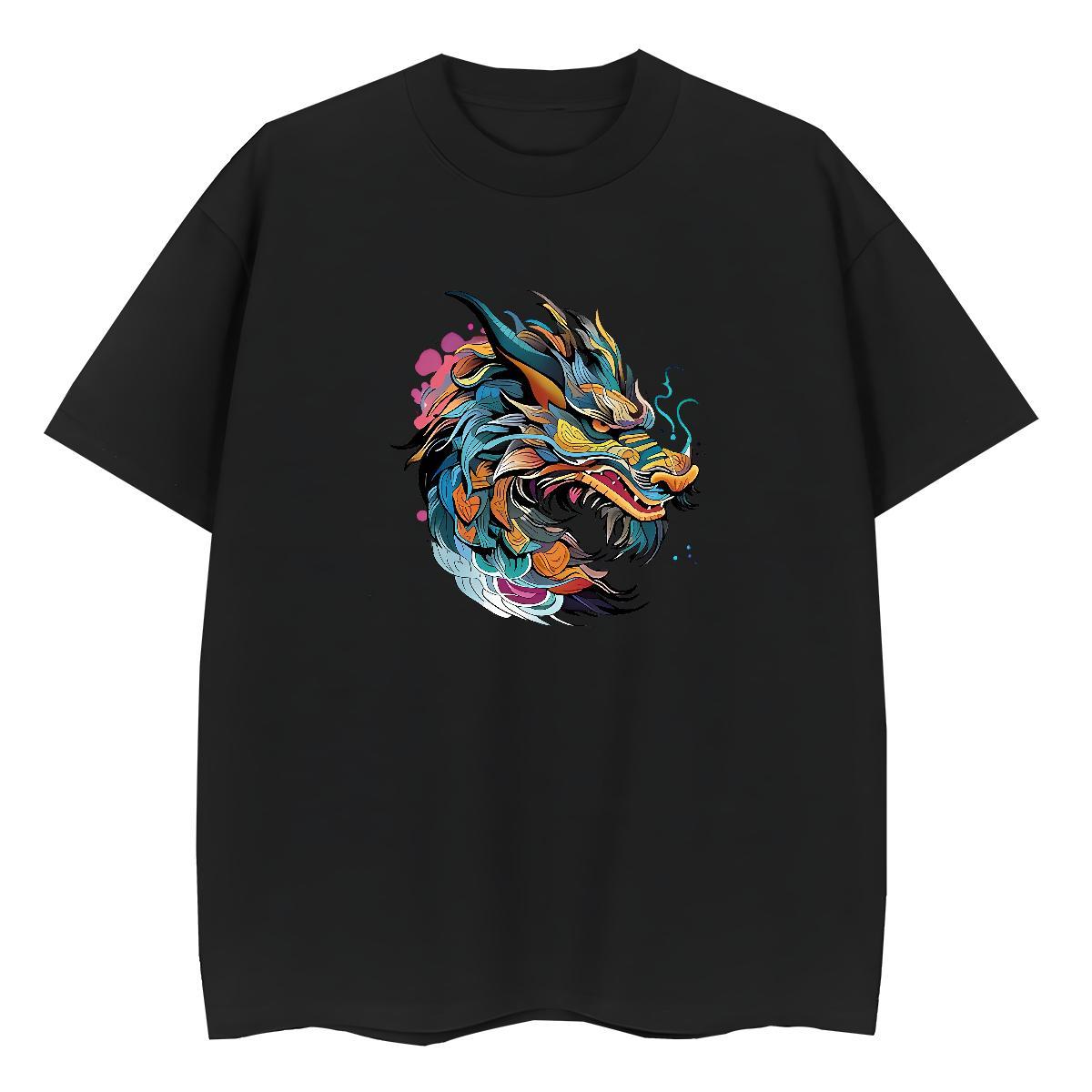 Brand Women T Shirts 100% Cotton 230g Crew Neck Casual Beach Colorful Dragon Head Womens Tshirts Wholesale Skull Top Shirts