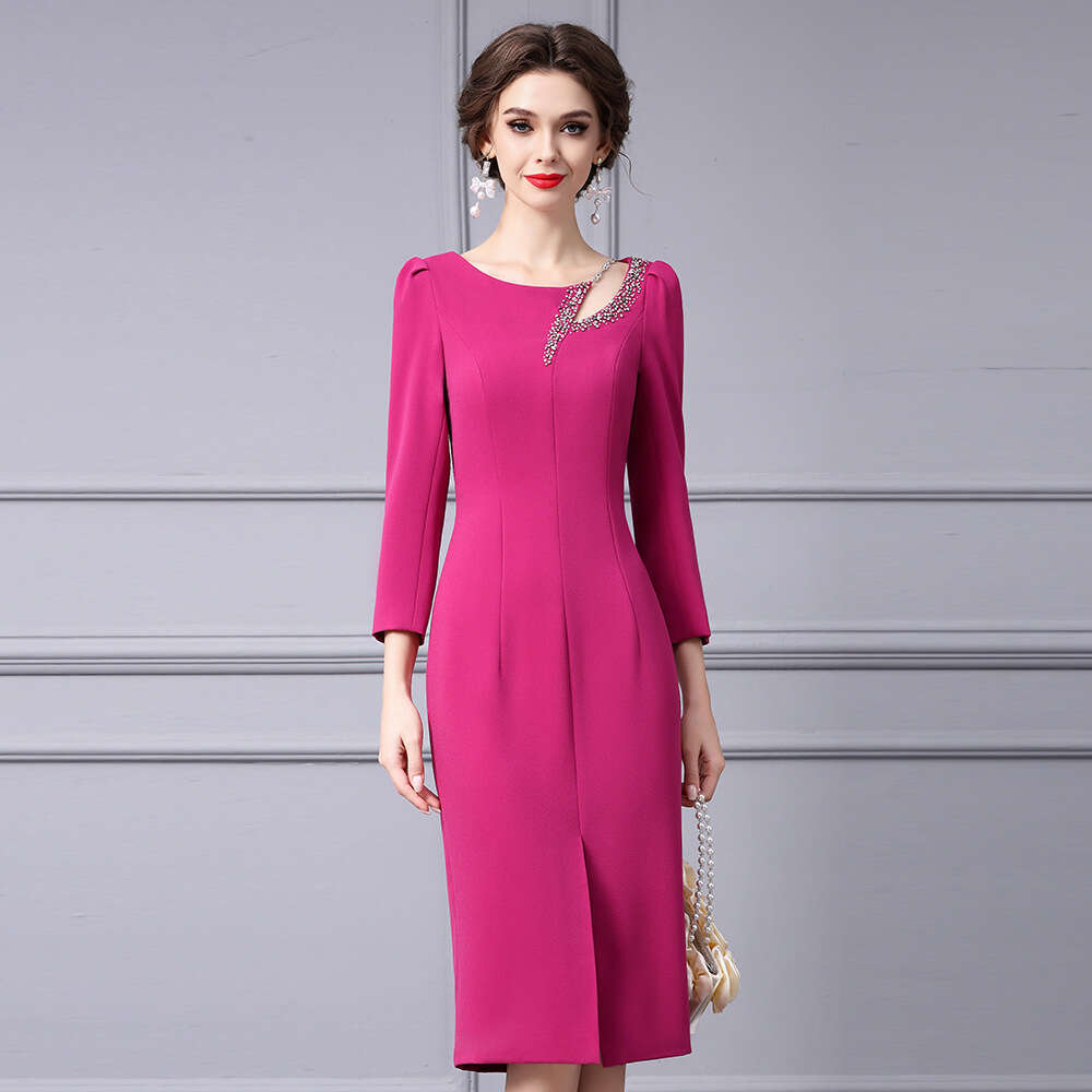 2024 new autumn heavy industry nail bead design feeling slim fit and slimming bag skirt dress high-end goddess style dress