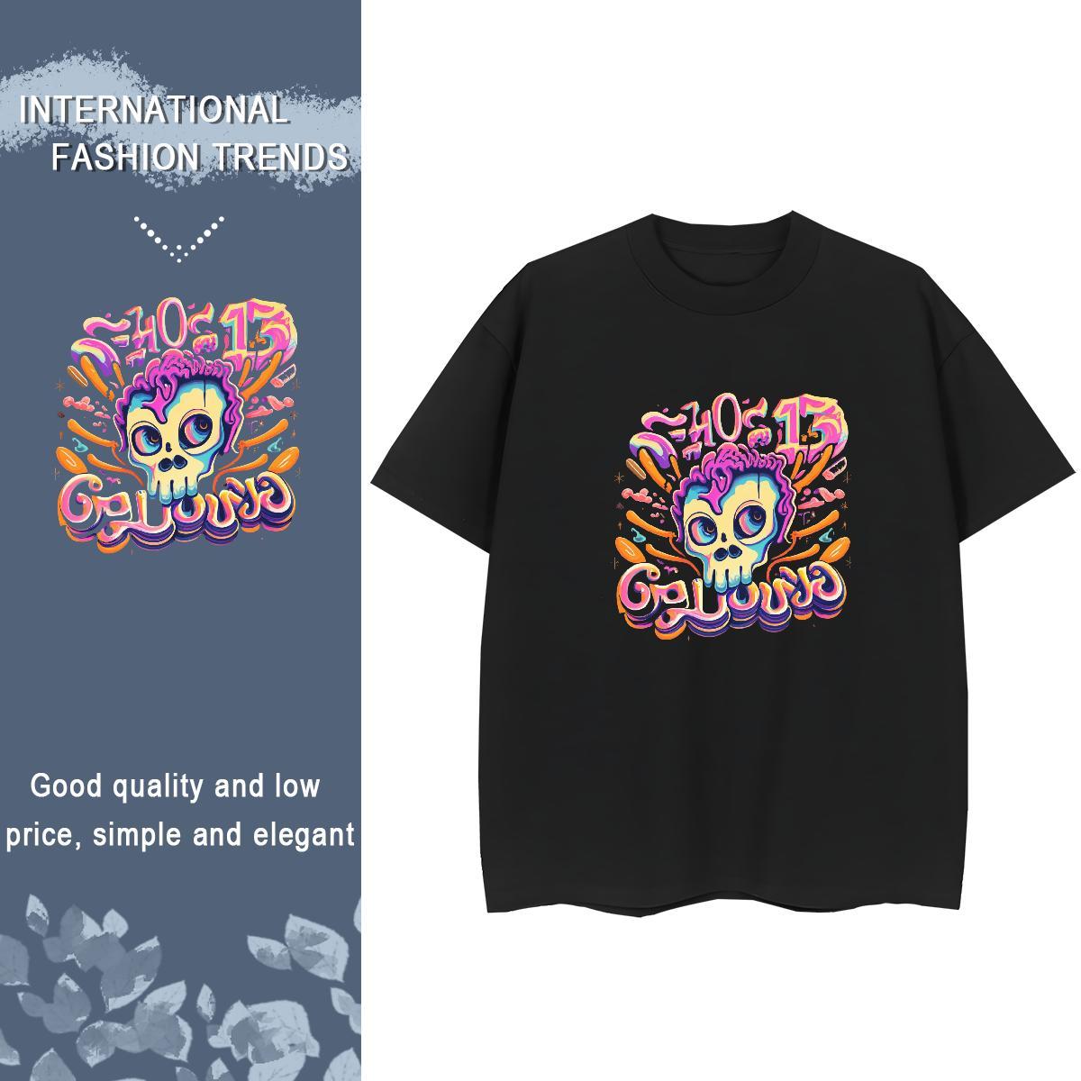 Brand Womens T Shirts 230g Cotton Short sleeve Soft Sport skull Tshirt for Man Woman Unisex Custom Cartoon Clothings