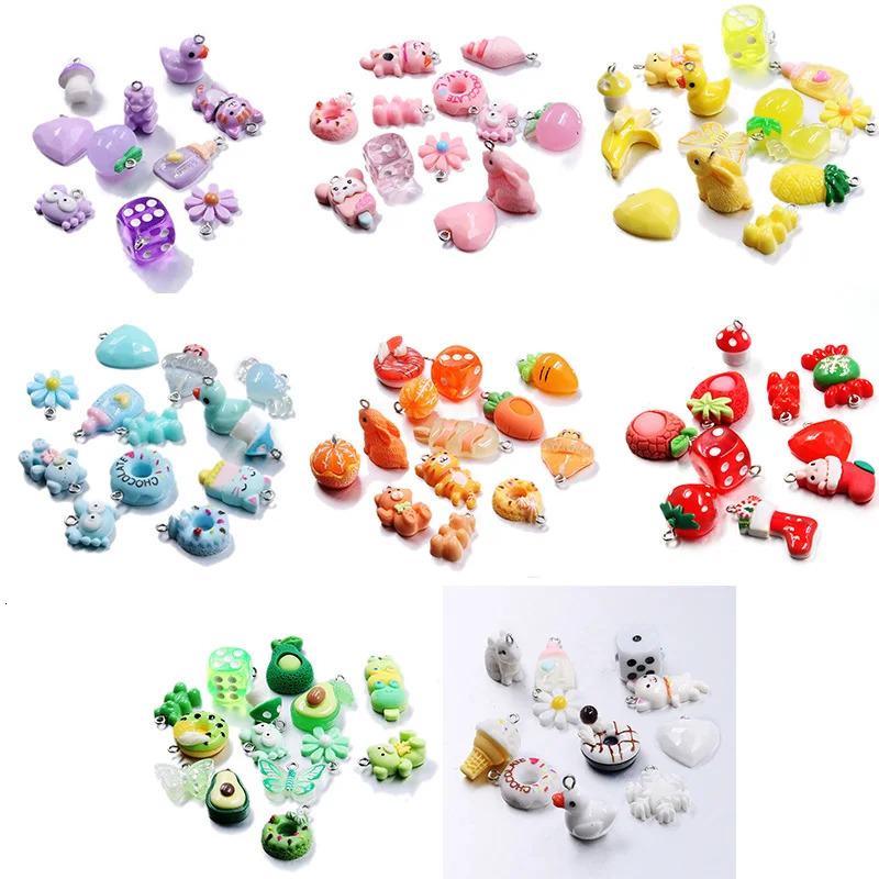 10Pcs 8 Color Mix Fruit Animals Flowers Sieve Resin Earring Charms Diy Findings Keychain Bracelets Pendant For Jewelry Making 241010