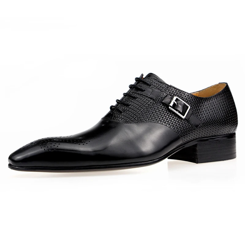 Mens wedding dress Brogue genuine leather lace handmade casual business custom shoe model fashionable and exquisite buckle ABS black 241007