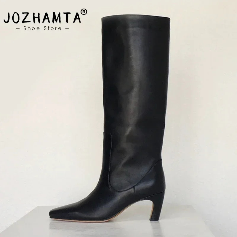 women designer shoes women's single knee boots jozhamba made of genuine leather wide ankle high heels size 3443 autumn/winter 2025