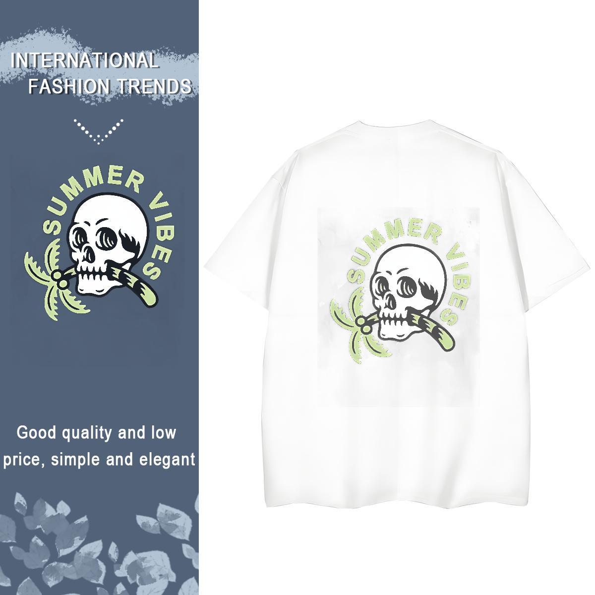 DIY T-Shirts for Women 230g Pure Cotton Breathable Soft Daily Wear skull Tshirt for Man Woman Popular Custom Print Oversized Tees Shirts