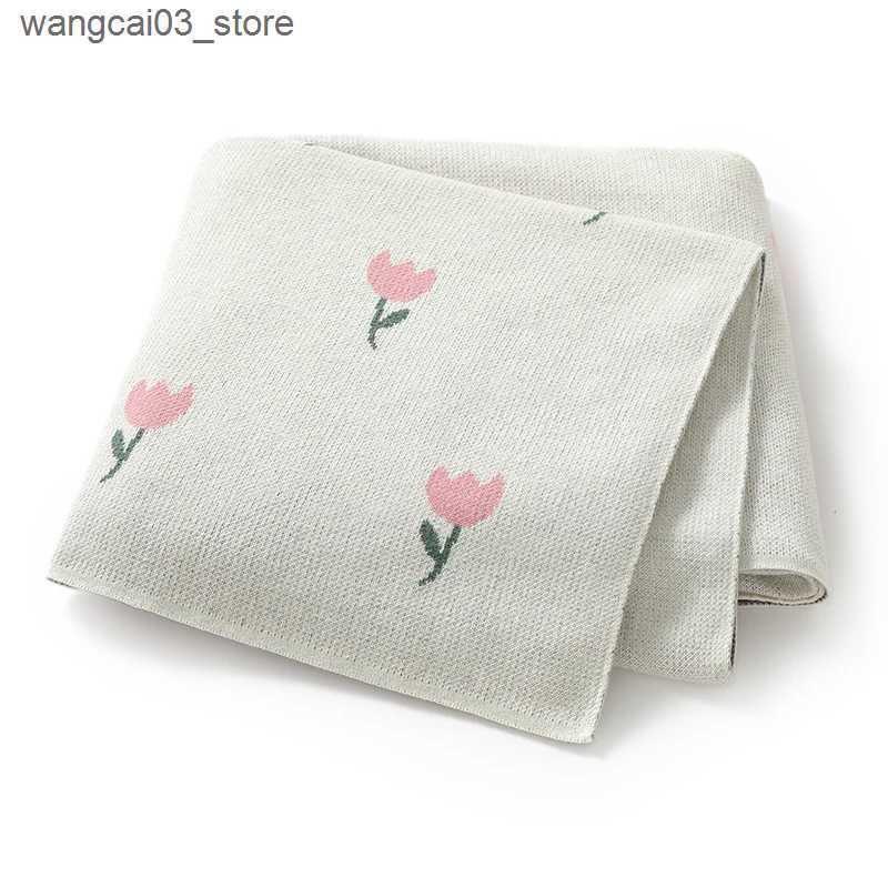 Blankets Swaddling Infant Baby Blankets Cotton Knit Newborn Girl Boy Bedding Quilt Cute Tulip 100*80CM Stroller Swaddling Warp Super Soft Sleep Bag L2