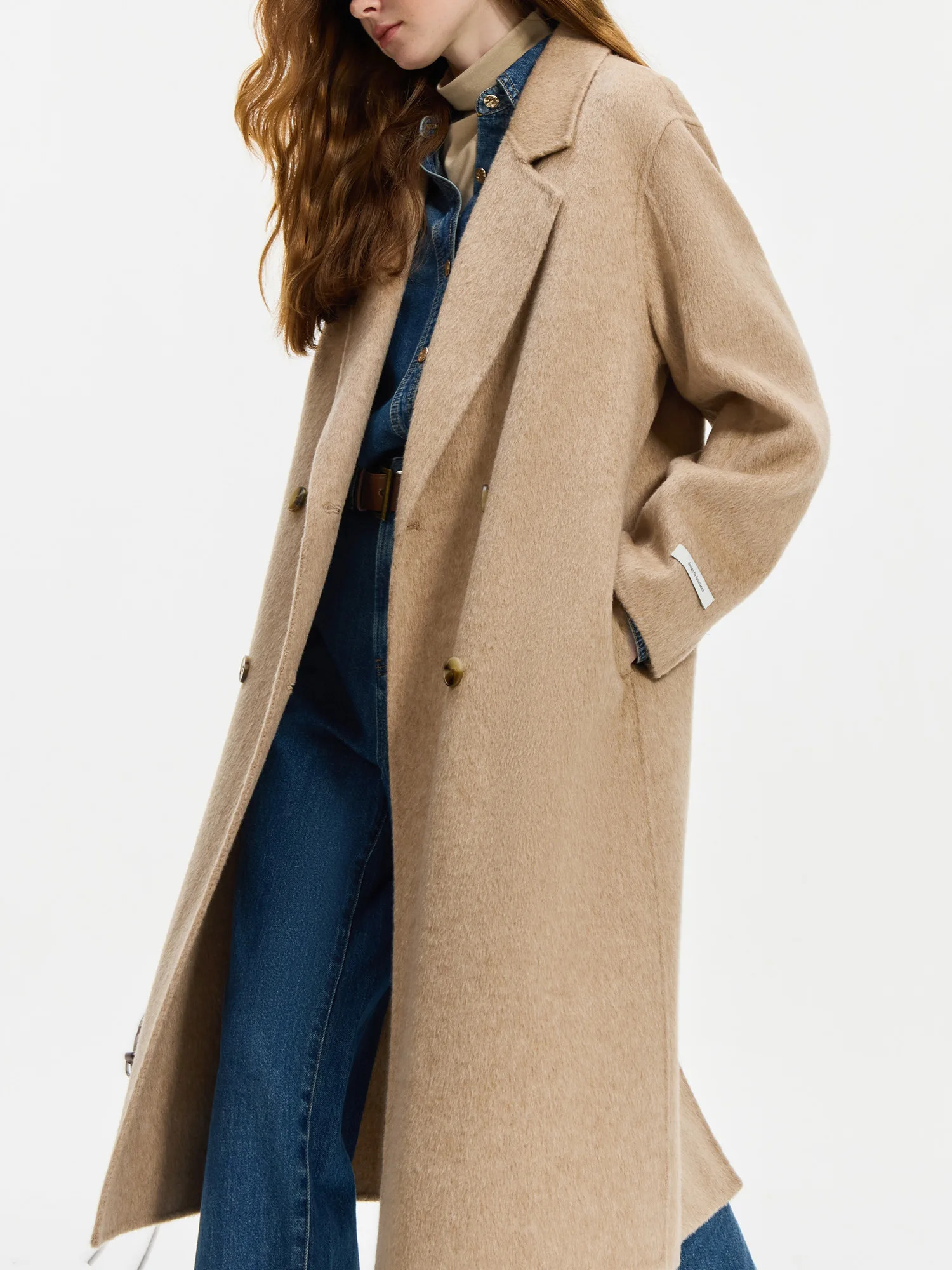 FSLE Womens Doublefaced Woolen Coat 2024 Winter Vintage Style Alpaca Wool Versatile Casual Thick For Women 24FS14216 240930