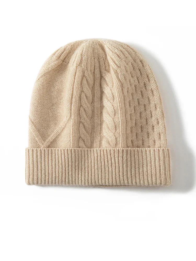 Cashmere cable bead solid knit womens hat unisex wool cashmere mens Year soft Christmas warm hair 241009