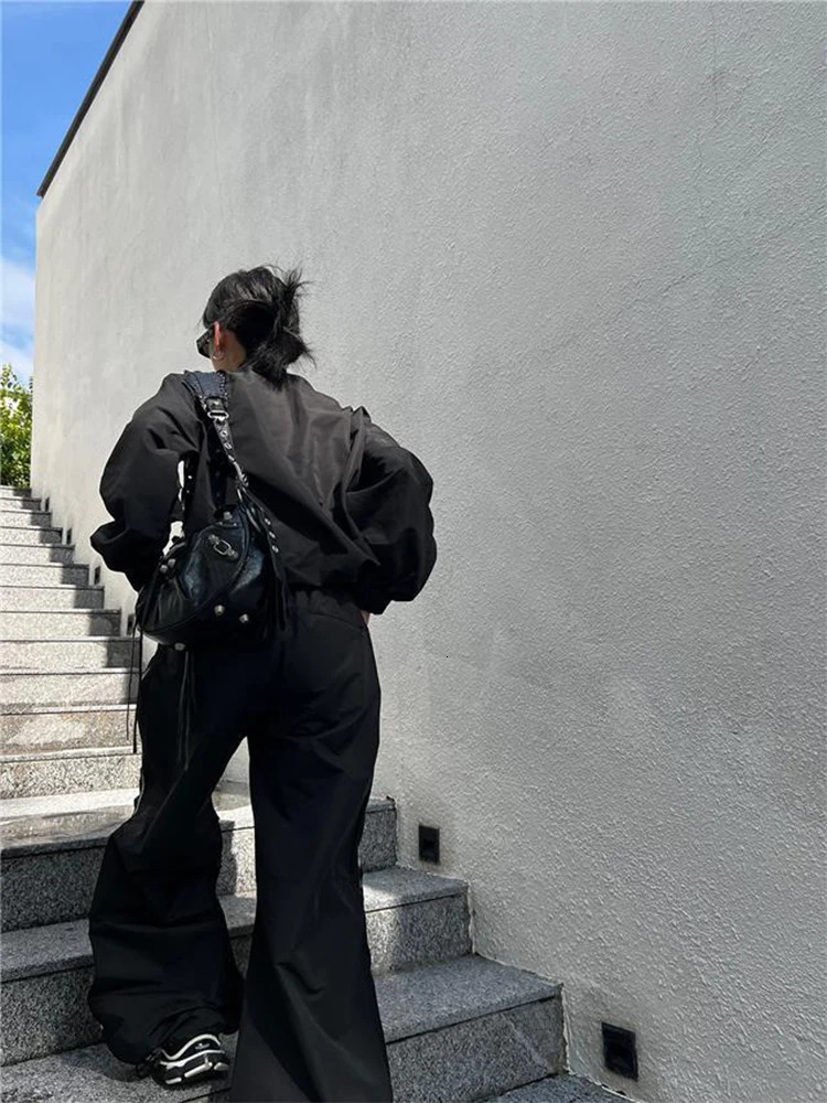 HOUZHOU Sports Two piece Suit Womens High Street Sport Track Jacket Loose Sports Pants Womens Outdoor Jogger Tracksuit Womens 241010