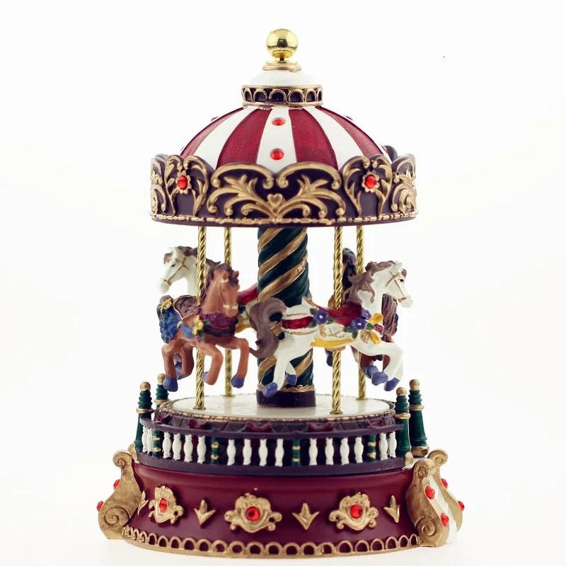 Carousel Music Box Christmas Gift Creative Resin Crafts Decoration 100 Speakers 241007