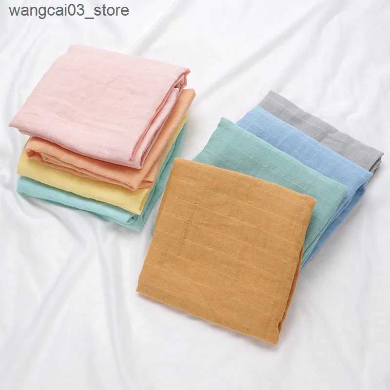 Blankets Swaddling Muslin 70mboo 30%Cotton Baby Blanket Baby Bed Soft Swaddle Newborn Pure Color Feeding Bibs Bandana Burp Cloth Towel Scarf L240910
