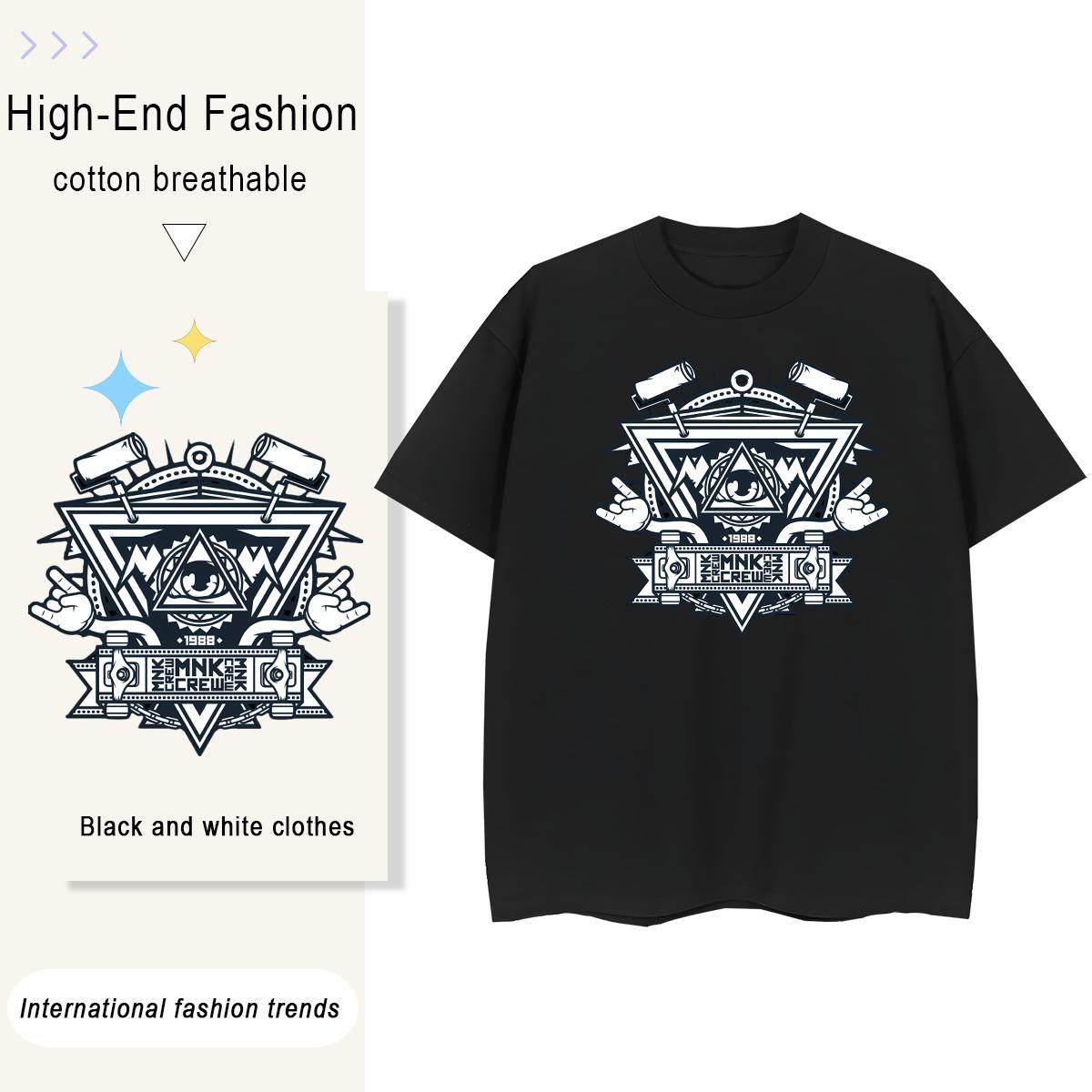 Fashion Casual T shirt 100% Cotton 230g Short sleeve Soft Sports Street Wear eye of the devil Couples T Shirts Loose fit Black White Top Shirts