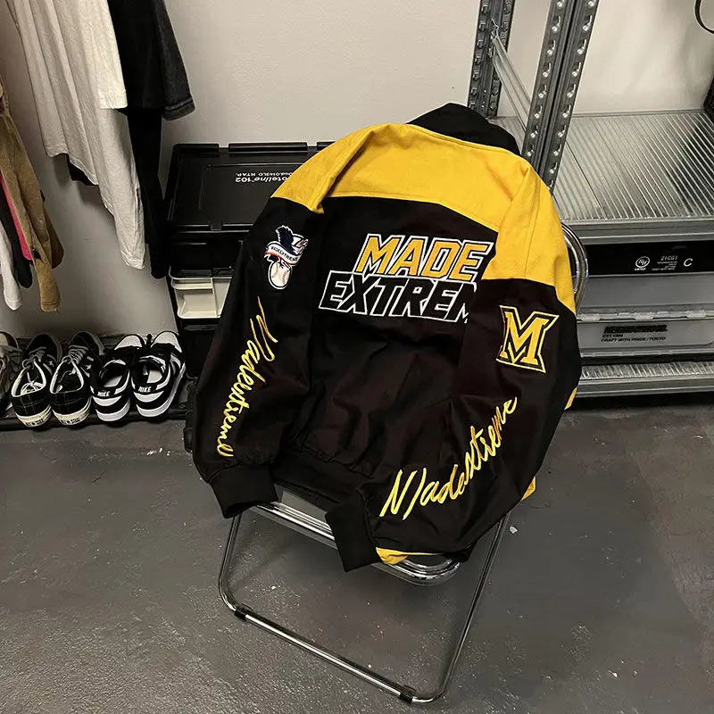 HOUZHOU Y2k Streetwear Womens Racing Jacket Oversize Vintage Moto Biker Jackets Korean Fashion Baseball Harajuku Autumn Coat 241011