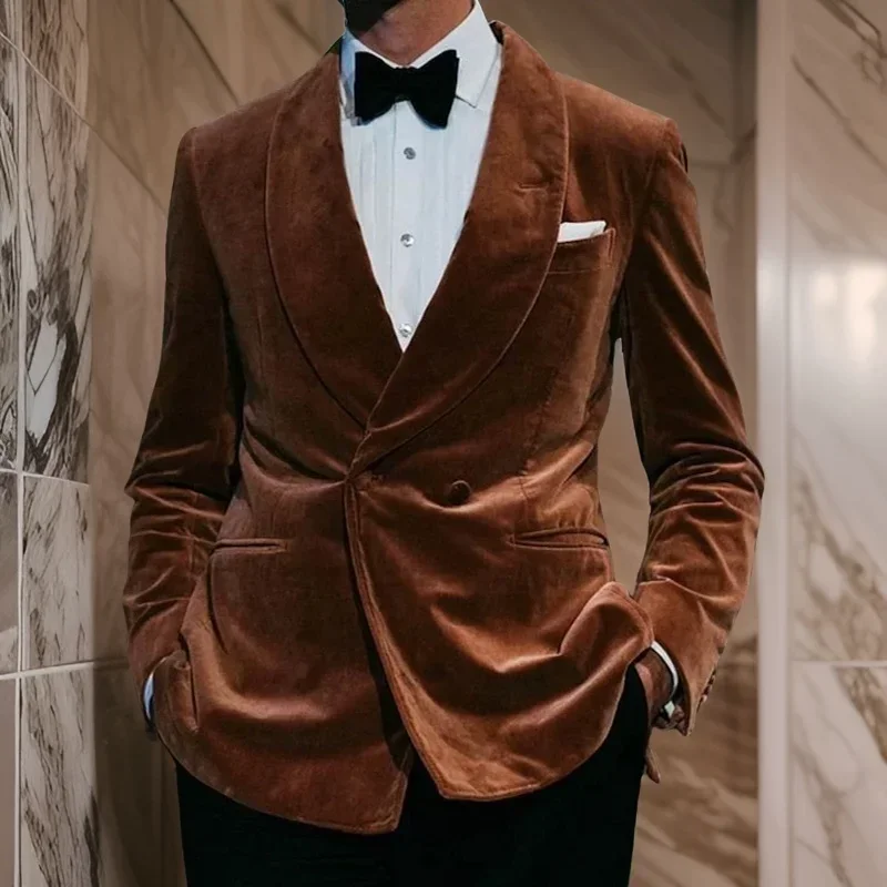 Slim Fit Men Suits Double Breasted Formal Wedding Tuxedo Custom Groom 2 Pcs Male Fashion Smoking Velvet Jacket With Pants 2024