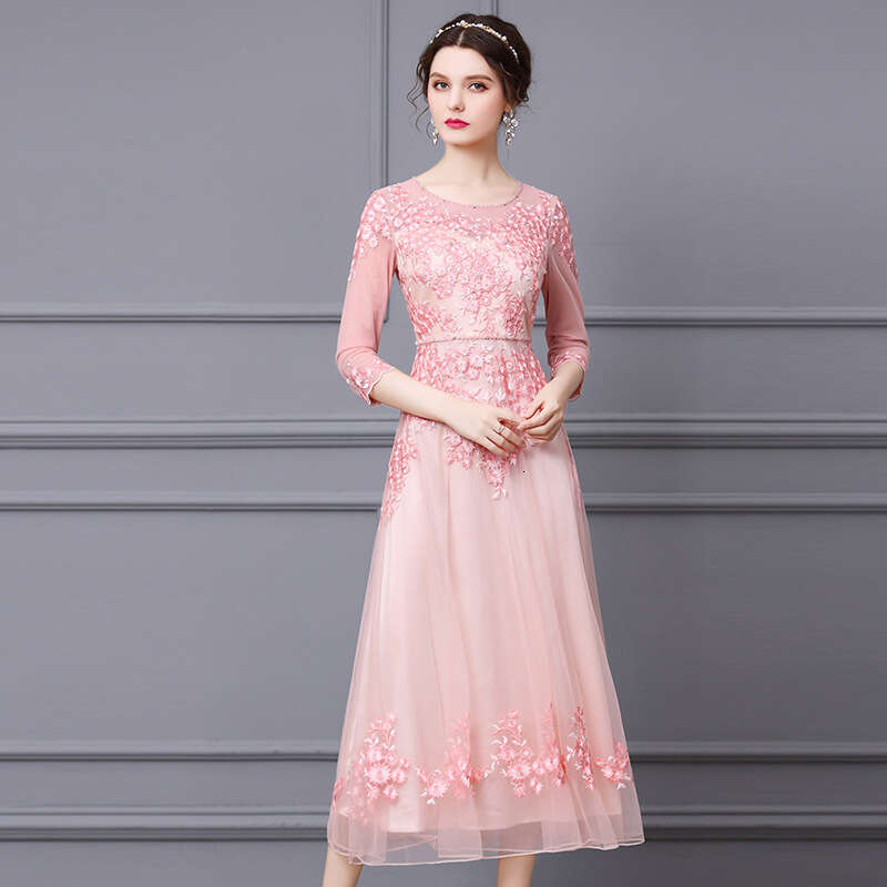 haute couture with waist cinching for slimming 2024 autumn new style handmade beaded mesh long party dress