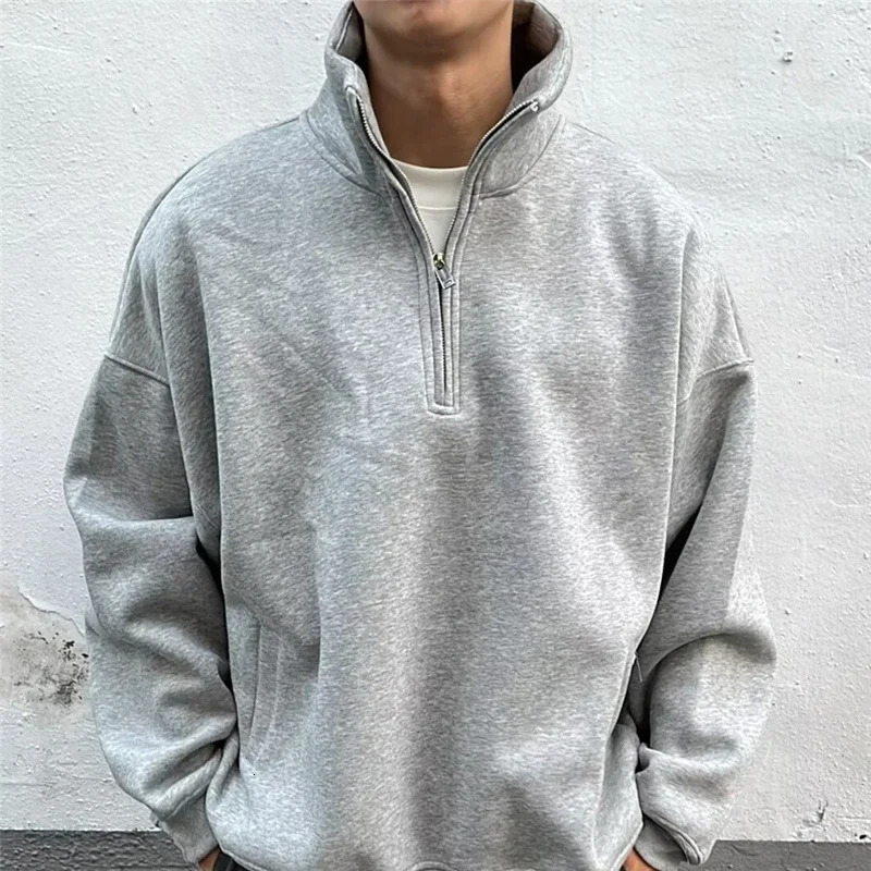 Half Zipper n Sweatshirts For Men Autumn Y2K Vintage Stand Collar Pullover Hoodies Korean Fashion Casual sudadera 241011