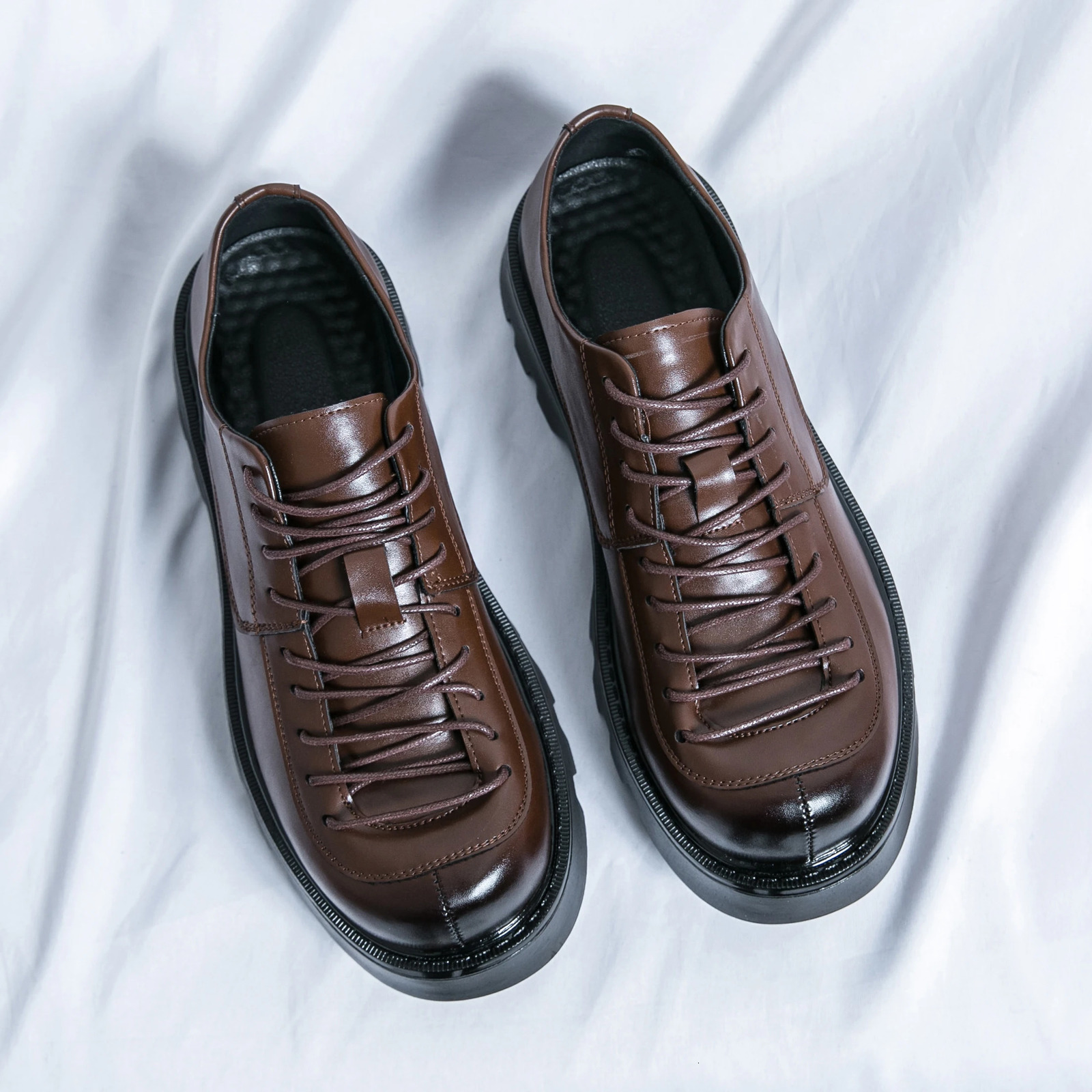 n Thick soled Mens Leather Shoes Dress Shoes Casual Korean Style Gentleman Elegant Office Oxford Shoes Black 241007