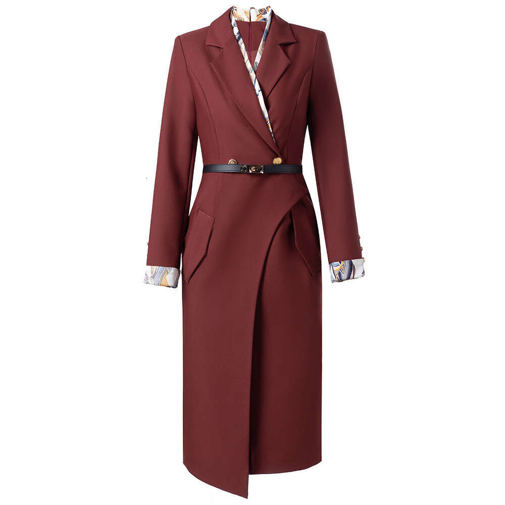 high-end printed patchwork suit 2024 new temperament commuting belt waist cinching dress autumn style