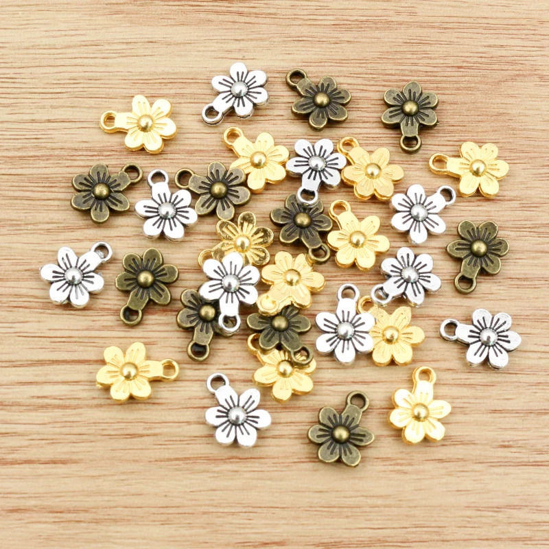 20pcs 12x9mm Flower Charms Double Sided Antique Making Pendant fitBronze Gold Vintage Silver colorDIY Handmade Jewelry 241010