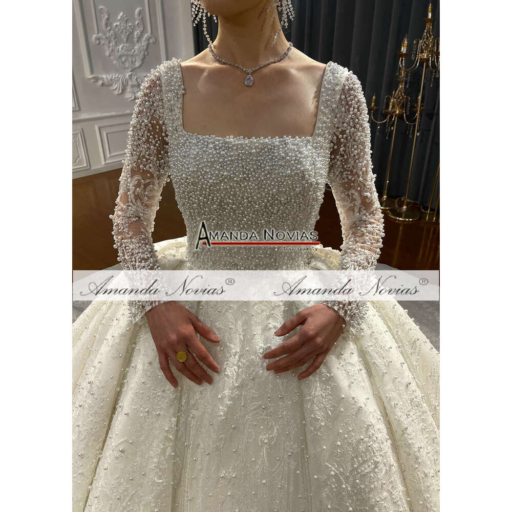 Off White Bridal Wedding Dress Long Sleeve Lace Appliqued