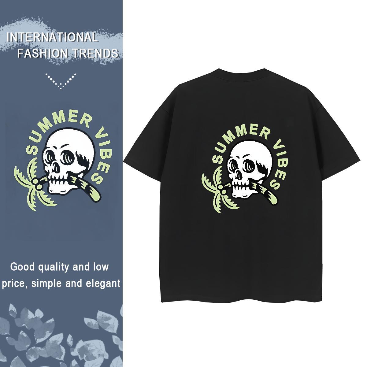 DIY T-Shirts for Women 230g Pure Cotton Breathable Soft Daily Wear skull Tshirt for Man Woman Popular Custom Print Oversized Tees Shirts
