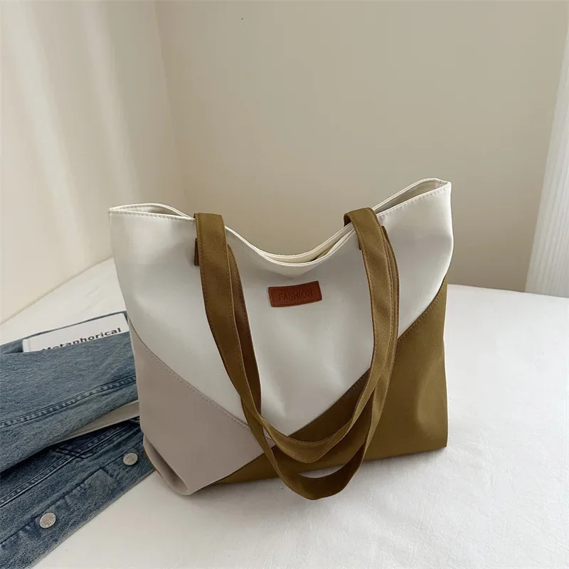 Korean canvas shoulder shopping bag womens zipper large handbag womens handbag womens handbag student women Bolso Mujer 241008